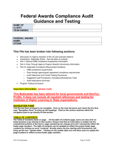 Federal Awards Compliance Audit Guidance and Testing NAME OF