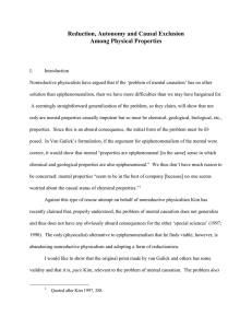 Reduction, Autonomy and Causal Exclusion Among Physical Properties