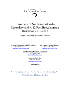 University of Northern Colorado Secondary and K-12 Post Baccalaureate Handbook 2016-2017