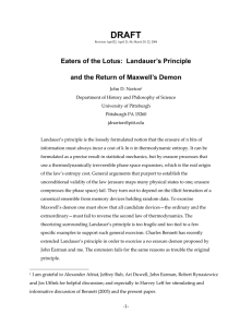 DRAFT Eaters of the Lotus:  Landauer’s Principle