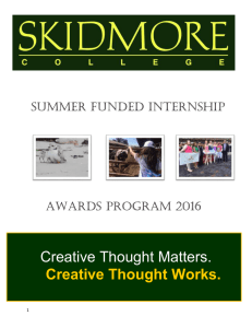 Creative Thought Matters. Creative Thought Works.  Summer Funded Internship