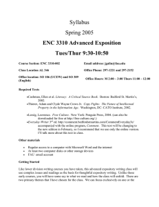 Syllabus Spring 2005 ENC 3310 Advanced Exposition Tues/Thur 9:30-10:50