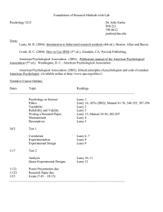 Foundations of Research Methods with Lab  Psychology 3213 Dr. Julie Earles