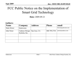 FCC Public Notice on the Implementation of Smart Grid Technology Date: Authors: