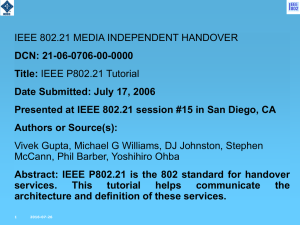 IEEE 802.21 MEDIA INDEPENDENT HANDOVER DCN: 21-06-0706-00-0000 Title: Date Submitted: July 17, 2006