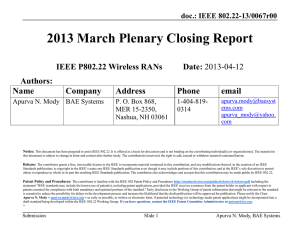 2013 March Plenary Closing Report Authors: Name