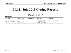 802.11 July 2013 Closing Reports Date: Authors: Name