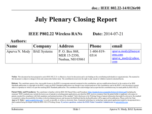 July Plenary Closing Report Authors: Name
