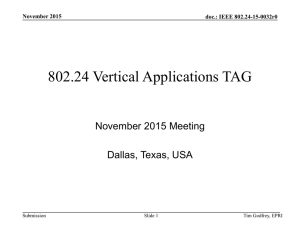 802.24 Vertical Applications TAG November 2015 Meeting Dallas, Texas, USA November 2015