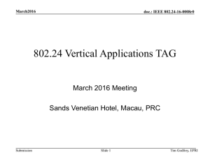 802.24 Vertical Applications TAG March 2016 Meeting Sands Venetian Hotel, Macau, PRC March2016