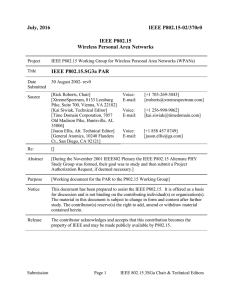 July, 2016 IEEE P802.15-02/370r0 IEEE P802.15 Wireless Personal Area Networks