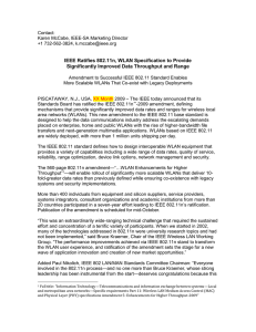 IEEE Ratifies 802.11n, WLAN Specification to Provide