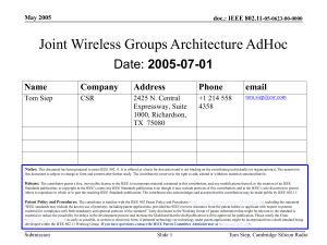Joint Wireless Groups Architecture AdHoc 2005-07-01 Name Company