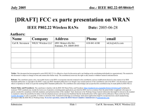 [DRAFT] FCC ex parte presentation on WRAN Authors: Name