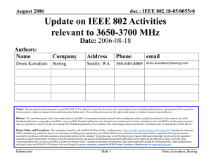 Update on IEEE 802 Activities relevant to 3650-3700 MHz Date: Authors: