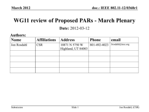 WG11 review of Proposed PARs - March Plenary Date: Authors: Name
