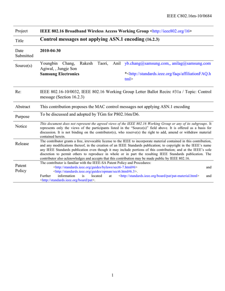 Control Messages Not Applying ASN 1 Encoding