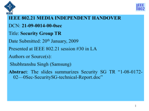 IEEE 802.21 MEDIA INDEPENDENT HANDOVER 21-09-0014-00-0sec Security Group TR Date Submitted: 20