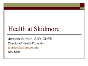 Health at Skidmore Jennifer Burden, ScD, CHES Director of Health Promotion 580-5684