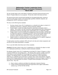 Mathematics Teacher Leadership Center Master’s Program Curriculum Framework March 2009