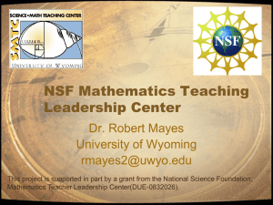 NSF Mathematics Teaching Leadership Center Dr. Robert Mayes University of Wyoming