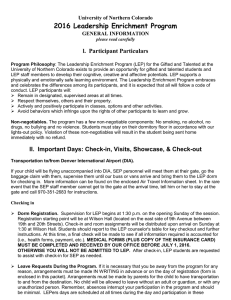 2016 Leadership Enrichment Program l.  Participant Particulars  University of Northern Colorado