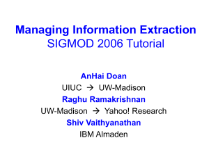 Managing Information Extraction SIGMOD 2006 Tutorial AnHai Doan Raghu Ramakrishnan