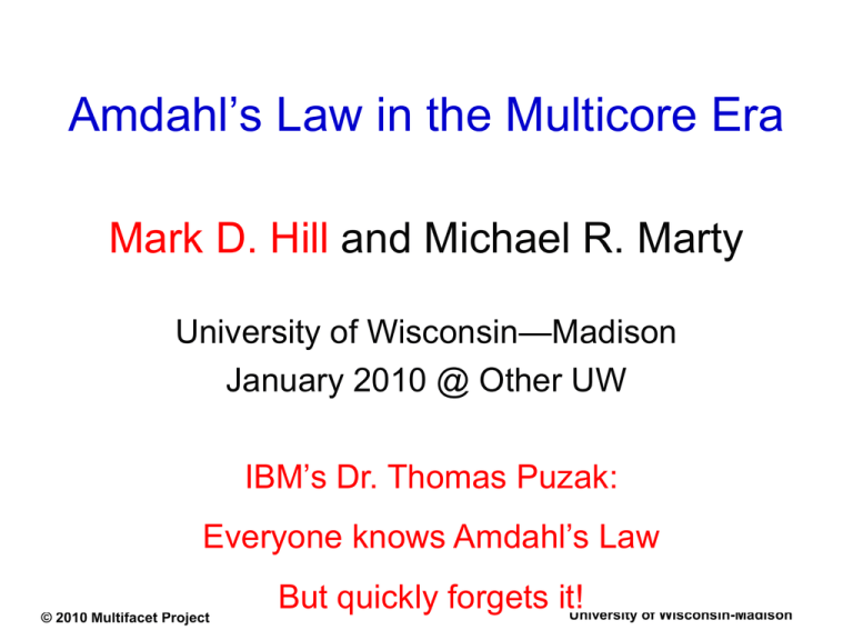 Amdahl’s Law In The Multicore Era Mark D. Hill —Madison