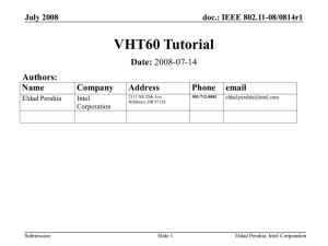 VHT60 Tutorial Date: Authors: Name