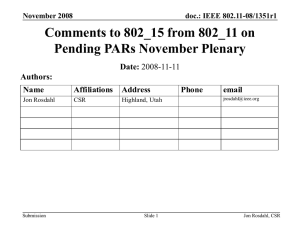 Comments to 802_15 from 802_11 on Pending PARs November Plenary Date: Authors:
