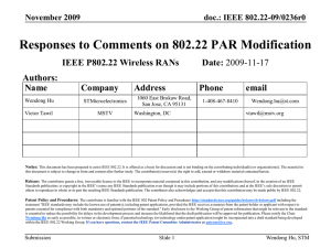 Responses to Comments on 802.22 PAR Modification Authors: Name