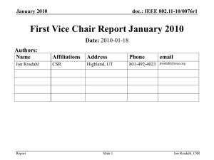 First Vice Chair Report January 2010 Date: Authors: Name
