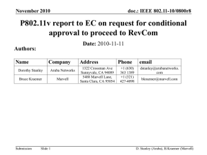 P802.11v report to EC on request for conditional Date: Authors: