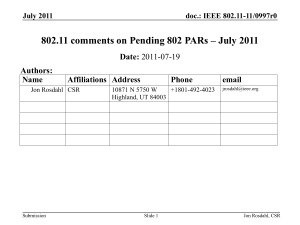 802.11 comments on Pending 802 PARs – July 2011 Date: Authors: Name