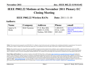 IEEE P802.22 Motions at the November 2011 Plenary EC Closing Meeting Authors: