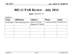 802-11 PAR Review – July 2014 Name Affiliations Address