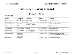 Coexistence Lessons Learned Date: Authors: doc.: IEEE 802.19-14/0080r2