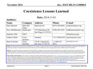 Coexistence Lessons Learned Date: Authors: doc.: IEEE 802.19-14/0080r0