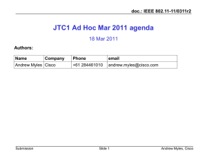 JTC1 Ad Hoc Mar 2011 agenda 18 Mar 2011  doc.: IEEE 802.11-11/0311r2