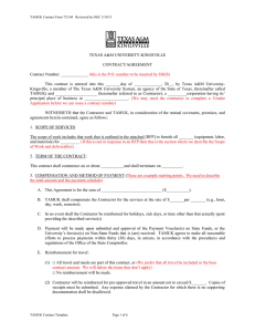 TEXAS A&amp;M UNIVERSITY-KINGSVILLE CONTRACT/AGREEMENT Contract Number: _____________