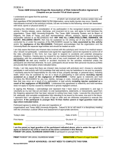FORM 4 Texas A&amp;M University-Kingsville Assumption of Risk Indemnification Agreement