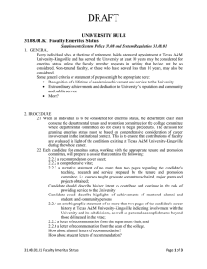 DRAFT UNIVERSITY RULE 31.08.01.K1 Faculty Emeritus Status