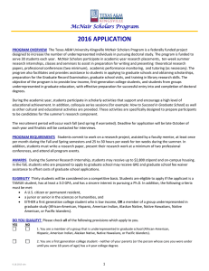 2016 APPLICATION  McNair Scholars Program