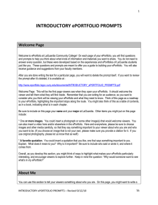 INTRODUCTORY ePORTFOLIO PROMPTS  Welcome Page