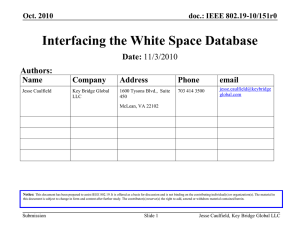 Interfacing the White Space Database Date: Authors: Name