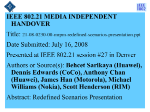 IEEE 802.21 MEDIA INDEPENDENT HANDOVER Title: Date Submitted: July 16, 2008