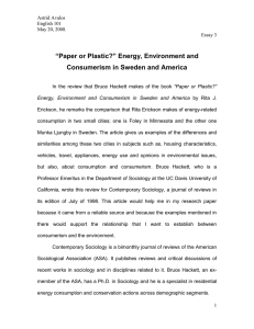 “Paper or Plastic?” Energy, Environment and Consumerism in Sweden and America