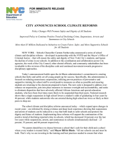 CITY ANNOUNCES SCHOOL CLIMATE REFORMS FOR IMMEDIATE RELEASE