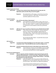 September 15, 2011 QUESTIONS RAISED AT THE PROCUREMENT SERVICES FORUM AT SLU