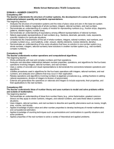 Middle School Mathematics TExES Competencies  —NUMBER CONCEPTS DOMAIN I